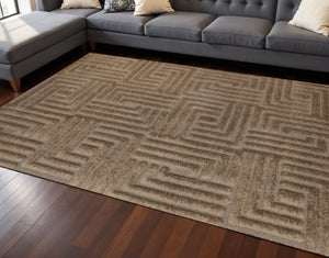 HomeRoots 5' Modern Dark Brown Geometric Area Rug - Plush, Durable, Stain-Resistant Design for Cozy Spaces 8' X 11' 661413