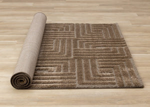 HomeRoots 5' Modern Dark Brown Geometric Area Rug - Plush, Durable, Stain-Resistant Design for Cozy Spaces 8' X 11' 661413