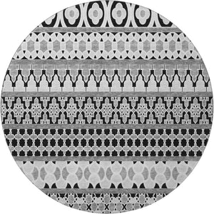 HomeRoots 8' Black And Ivory Ikat Round Rug - Washable, UV Protected, Durable for High-Traffic Homes & Style 661422