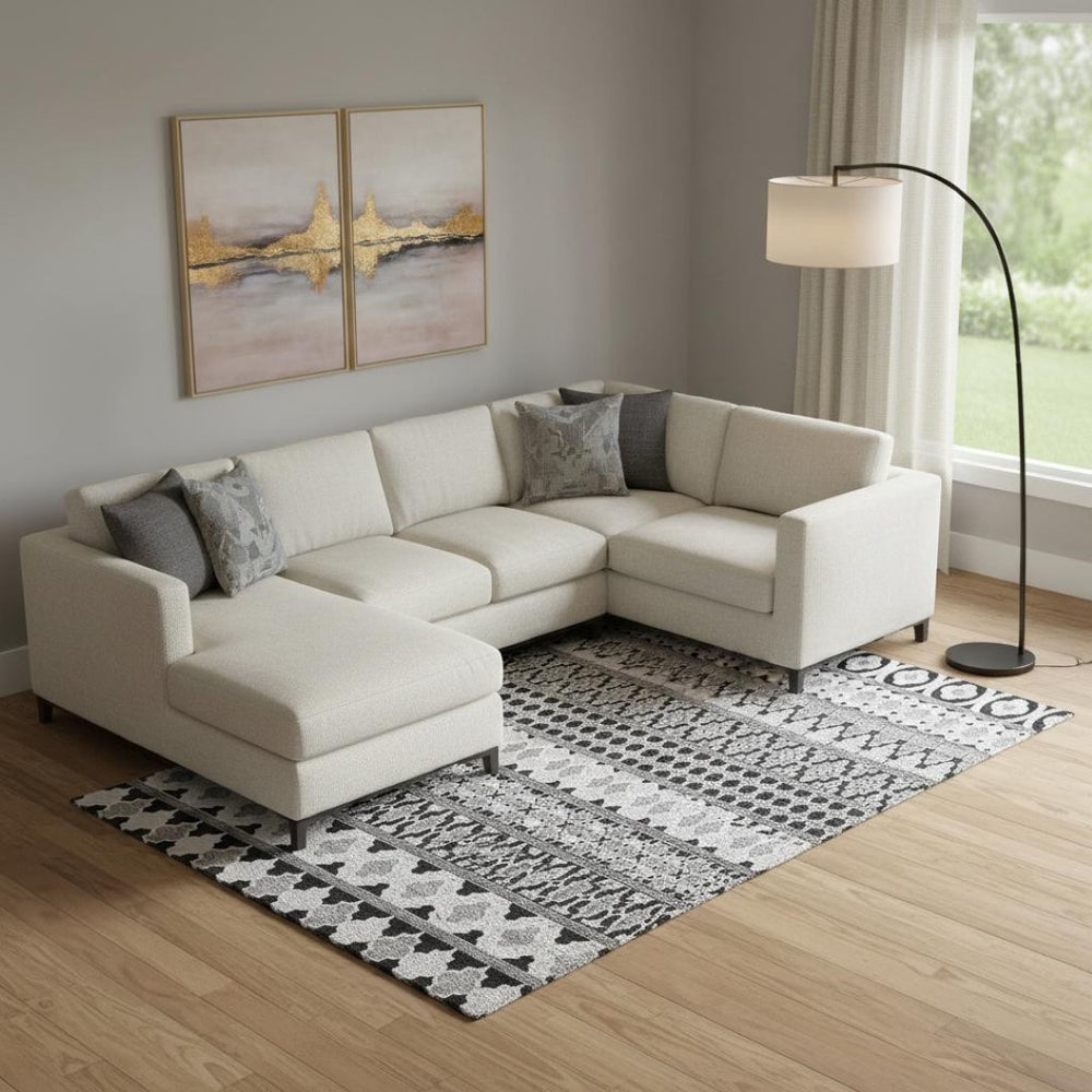 HomeRoots 9' X 12' Black And Ivory Ikat Area Rug - Stylish, Washable, UV-Protected for High-Traffic Spaces 661424