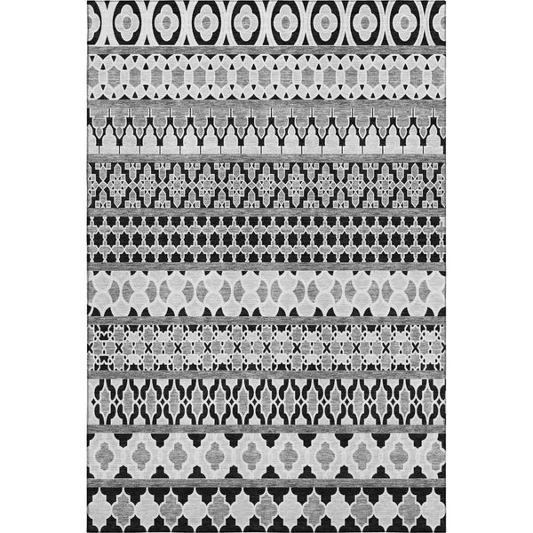 HomeRoots 10' X 14' Ikat Area Rug in Black and Ivory - Washable, UV-Protected, Stain-Resistant for Durability! 661425