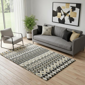 HomeRoots 5' X 8' Modern Charcoal Ivory Copper Ikat Area Rug - Washable, UV Protected, Stain Resistant Design! 661433