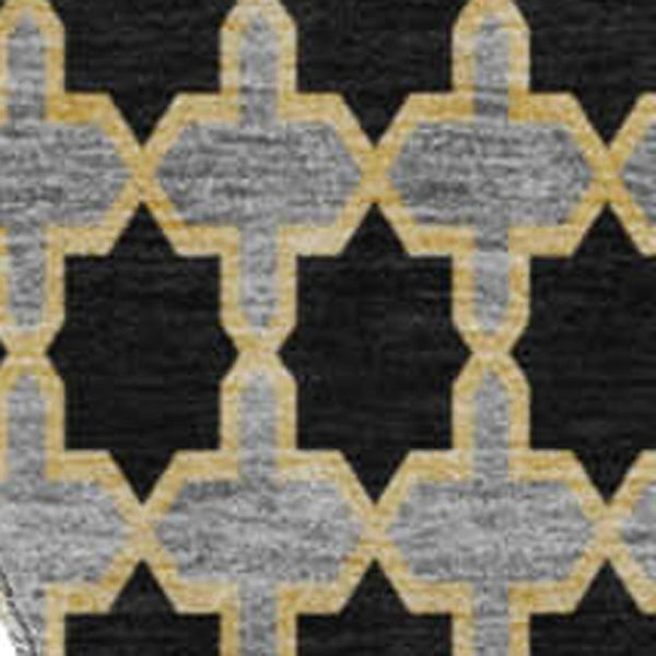 HomeRoots 8' Charcoal Ivory and Copper Ikat Round Rug - Washable, UV Protected, Perfect for Any Space! 661434