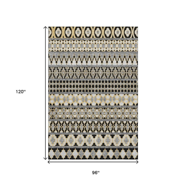 HomeRoots 8' X 10' Washable Area Rug in Charcoal, Ivory, & Copper - Stylish, Durable, UV-Protected Design! 661435