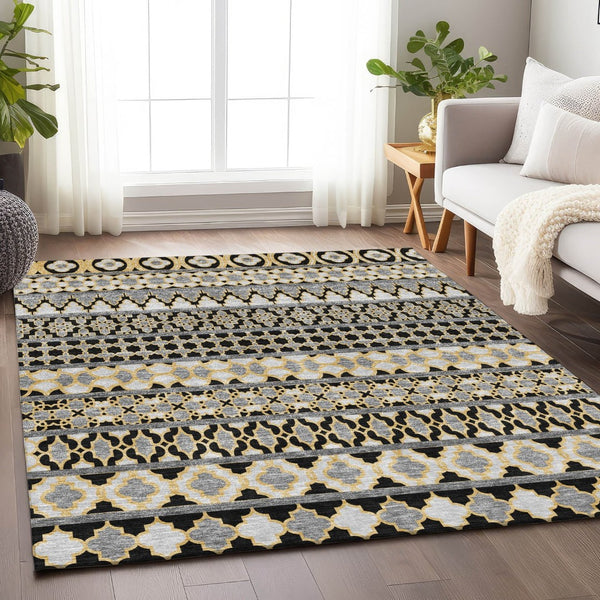 HomeRoots 8' X 10' Washable Area Rug in Charcoal, Ivory, & Copper - Stylish, Durable, UV-Protected Design! 661435