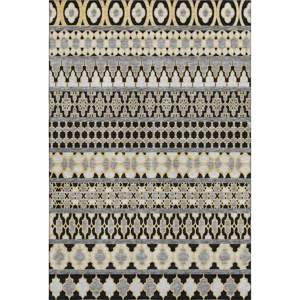 HomeRoots 8' X 10' Washable Area Rug in Charcoal, Ivory, & Copper - Stylish, Durable, UV-Protected Design! 661435