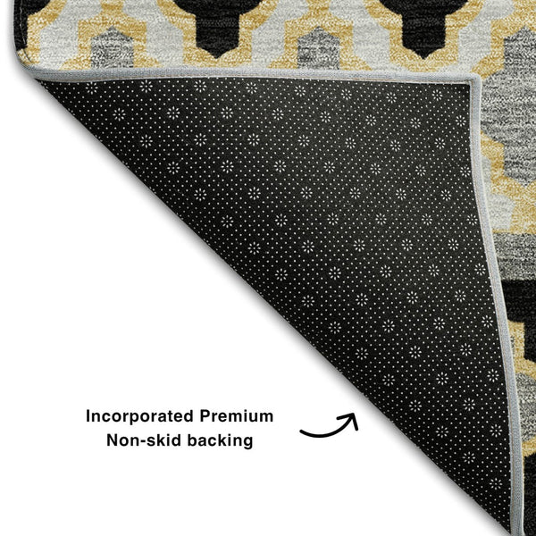 HomeRoots 8' X 10' Washable Area Rug in Charcoal, Ivory, & Copper - Stylish, Durable, UV-Protected Design! 661435
