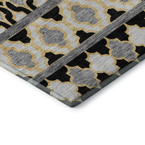 HomeRoots 8' X 10' Washable Area Rug in Charcoal, Ivory, & Copper - Stylish, Durable, UV-Protected Design! 661435