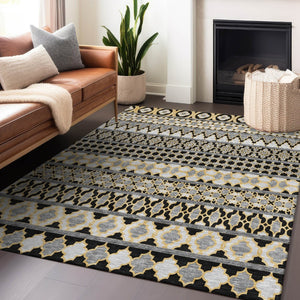 HomeRoots 8' X 10' Washable Area Rug in Charcoal, Ivory, & Copper - Stylish, Durable, UV-Protected Design! 661435
