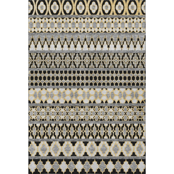 HomeRoots 9' X 12' Ikat Area Rug in Charcoal, Ivory & Copper – Durable, UV-Protected, Stain-Resistant Design! 661436