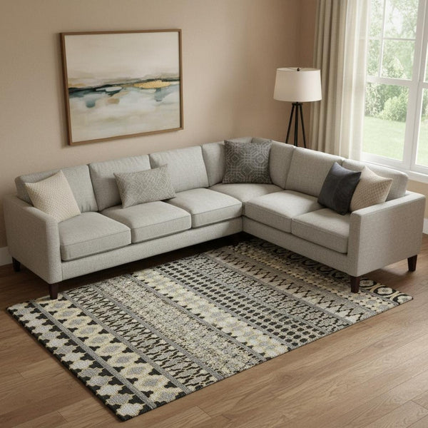 HomeRoots 10' Charcoal Ivory and Copper Ikat Area Rug - Washable, UV-Protected, Durable for High-Traffic Spaces 661437