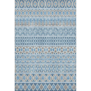 HomeRoots 5' X 8' Stylish Sky Blue Gray Ivory Ikat Area Rug - Washable, UV Protected & Perfect for Homes 661469