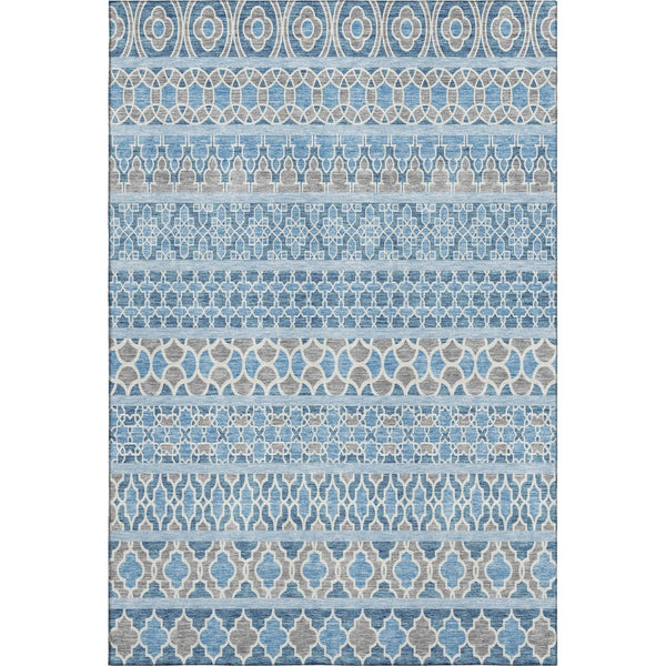 HomeRoots 5' X 8' Stylish Sky Blue Gray Ivory Ikat Area Rug - Washable, UV Protected & Perfect for Homes 661469