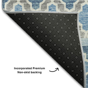 HomeRoots 5' X 8' Stylish Sky Blue Gray Ivory Ikat Area Rug - Washable, UV Protected & Perfect for Homes 661469