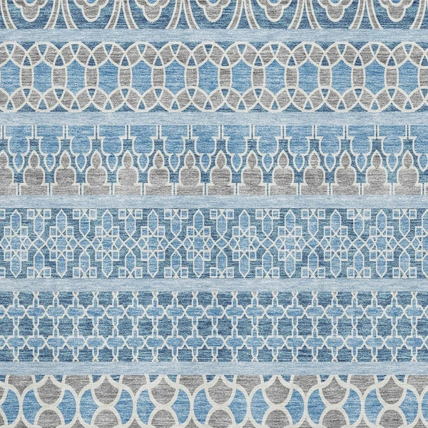HomeRoots 8' X 10' Stylish Sky Blue, Gray & Ivory Ikat Washable Area Rug with UV Protection & Stain Resistance 661471