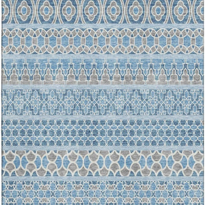 HomeRoots 8' X 10' Stylish Sky Blue, Gray & Ivory Ikat Washable Area Rug with UV Protection & Stain Resistance 661471