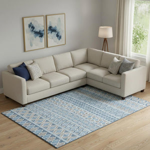 HomeRoots 9' X 12' Sky Blue Gray Ivory Ikat Area Rug - Washable, UV-Protected, Stylish & Durable for Homes 661472