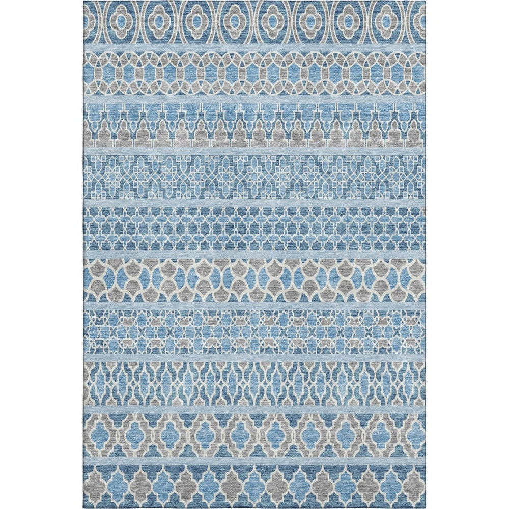 HomeRoots 9' X 12' Sky Blue Gray Ivory Ikat Area Rug - Washable, UV-Protected, Stylish & Durable for Homes 661472