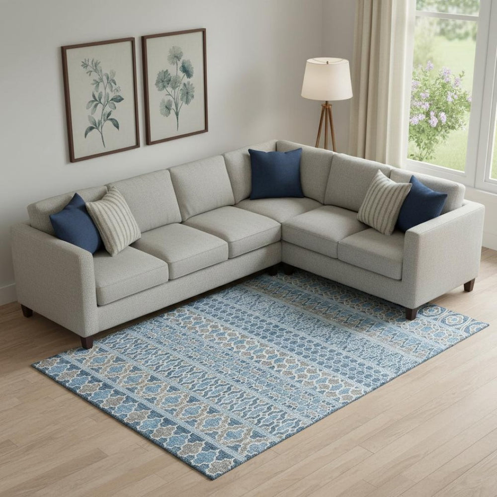HomeRoots 10' Sky Blue Gray Ivory Ikat Area Rug – Washable, UV Protected, Durable for Family Living Spaces 661473