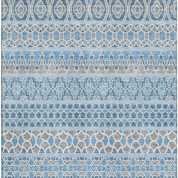 HomeRoots 10' Sky Blue Gray Ivory Ikat Area Rug – Washable, UV Protected, Durable for Family Living Spaces 661473