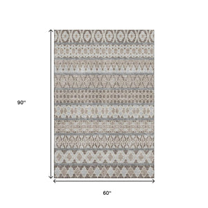 HomeRoots 5' X 8' Taupe Beige & Ivory Ikat Area Rug – Washable, UV Protected, Perfect for Kids & Pets! 661475
