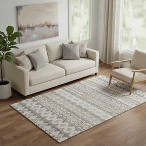 HomeRoots 5' X 8' Taupe Beige & Ivory Ikat Area Rug – Washable, UV Protected, Perfect for Kids & Pets! 661475