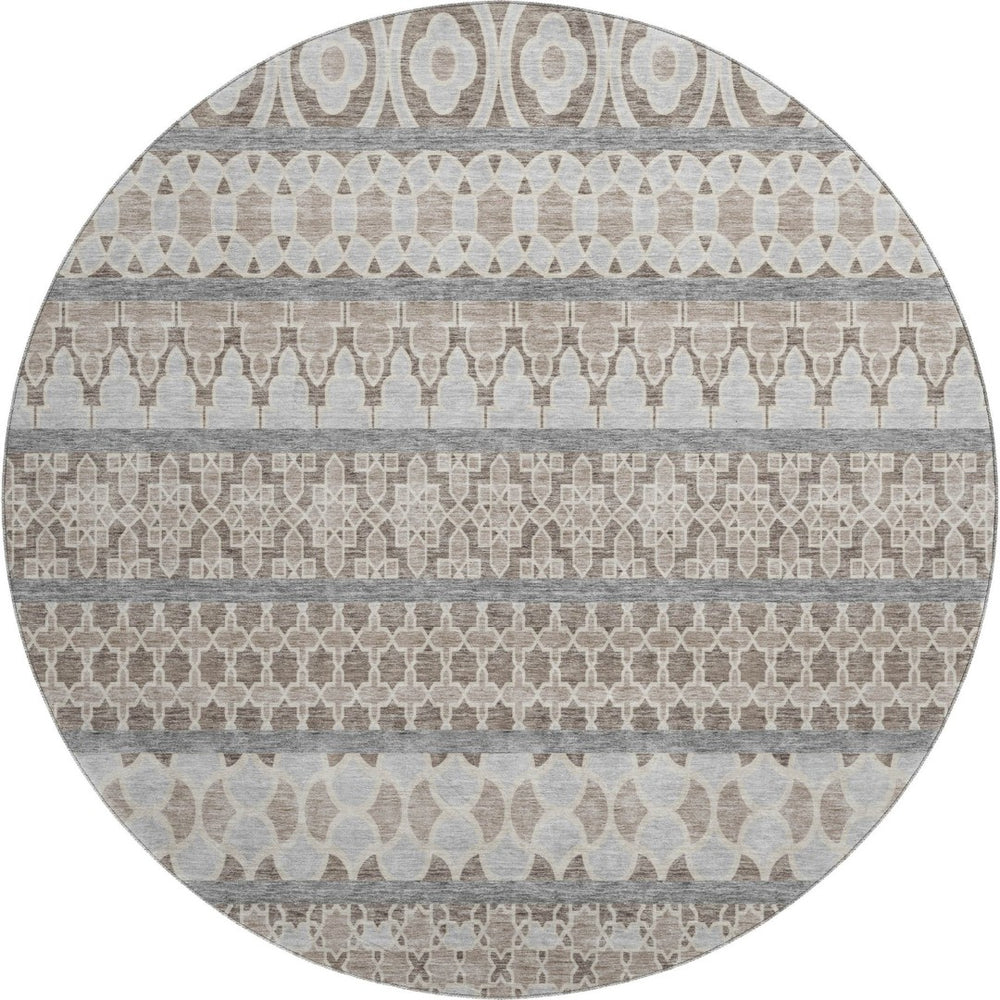 HomeRoots 8' Taupe, Beige & Ivory Ikat Round Rug - Washable, UV-Protected, Durable & Stylish for Any Space 661476