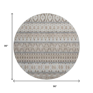 HomeRoots 8' Taupe, Beige & Ivory Ikat Round Rug - Washable, UV-Protected, Durable & Stylish for Any Space 661476