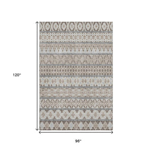 HomeRoots 8' X 10' Washable Ikat Area Rug in Soft Taupe-Beige & Ivory – UV Protected, Stain Resistant Design 661477