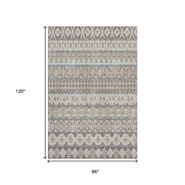 HomeRoots 8' X 10' Washable Ikat Area Rug in Soft Taupe-Beige & Ivory – UV Protected, Stain Resistant Design 661477
