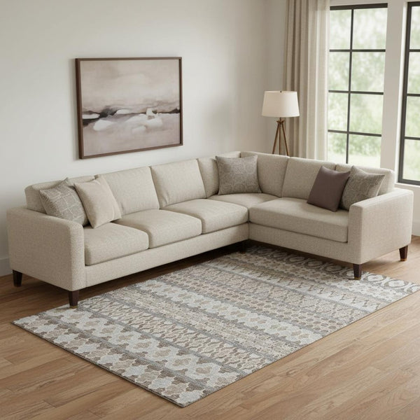HomeRoots 8' X 10' Washable Ikat Area Rug in Soft Taupe-Beige & Ivory – UV Protected, Stain Resistant Design 661477