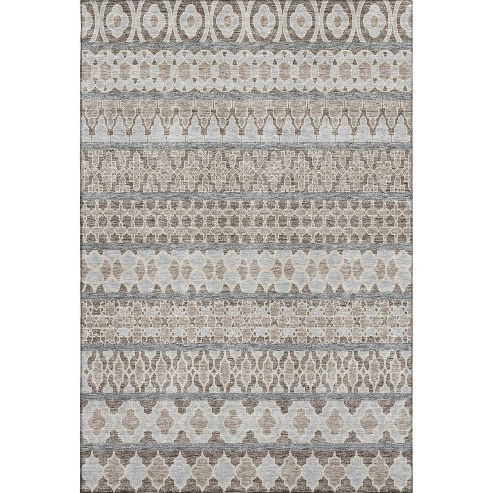HomeRoots 8' X 10' Washable Ikat Area Rug in Soft Taupe-Beige & Ivory – UV Protected, Stain Resistant Design 661477