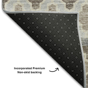 HomeRoots 8' X 10' Washable Ikat Area Rug in Soft Taupe-Beige & Ivory – UV Protected, Stain Resistant Design 661477