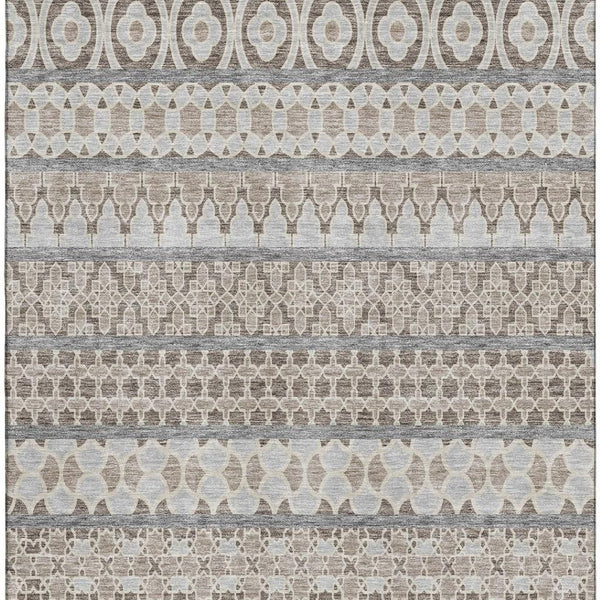 HomeRoots 8' X 10' Washable Ikat Area Rug in Soft Taupe-Beige & Ivory – UV Protected, Stain Resistant Design 661477
