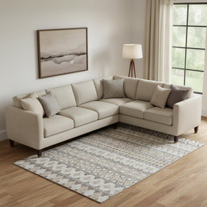 HomeRoots 9' X 12' Ikat Area Rug in Taupe Beige & Ivory - Washable, UV Protected, Stain Resistant for Homes 661478