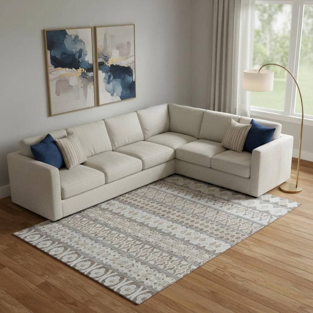 HomeRoots 10' X 14' Taupe Beige & Ivory Ikat Area Rug - Washable, UV Protected, Durable & Stain-Resistant 661479