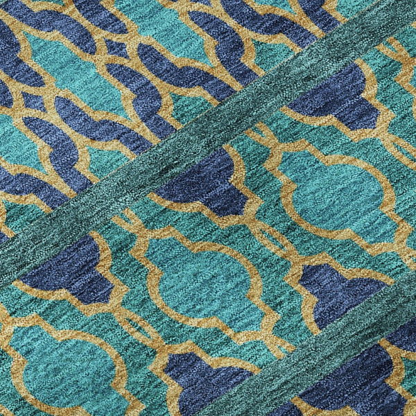 HomeRoots 5' X 8' Teal and Gold Ikat Area Rug - Stylish, Washable, UV-Protected for High-Traffic Spaces! 661481
