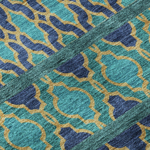 HomeRoots 8' X 10' Stylish Teal and Gold Ikat Area Rug – Washable, UV-Protected, Durable for High-Traffic Homes 661483