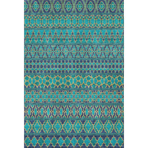 HomeRoots 9' X 12' Teal and Gold Ikat Area Rug – Washable, Stain Resistant, UV Protected for Modern Spaces 661484