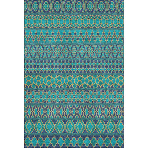 HomeRoots 10' Teal and Gold Ikat Washable Area Rug - UV-Protected, Stain-Resistant, Ideal for Busy Homes 661485