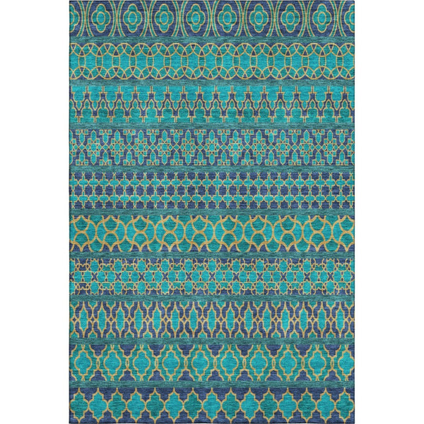 HomeRoots 10' Teal and Gold Ikat Washable Area Rug - UV-Protected, Stain-Resistant, Ideal for Busy Homes 661485