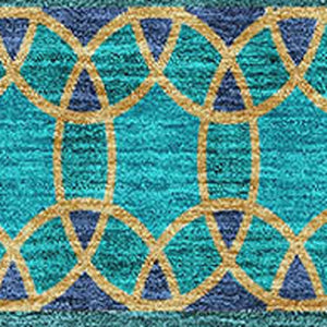 HomeRoots 10' Teal and Gold Ikat Washable Area Rug - UV-Protected, Stain-Resistant, Ideal for Busy Homes 661485
