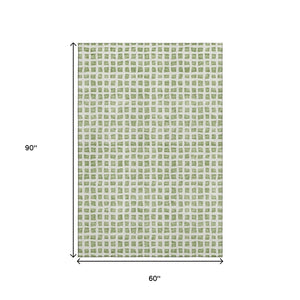 HomeRoots 5' X 8' Artichoke Green & Ivory Geometric Washable Area Rug - Durable, UV Protected, Stain Resistant 661487