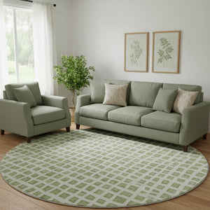HomeRoots 8' Artichoke Green & Ivory Geometric Area Rug - Washable, UV Protected, Perfect for High-Traffic Spaces 661488
