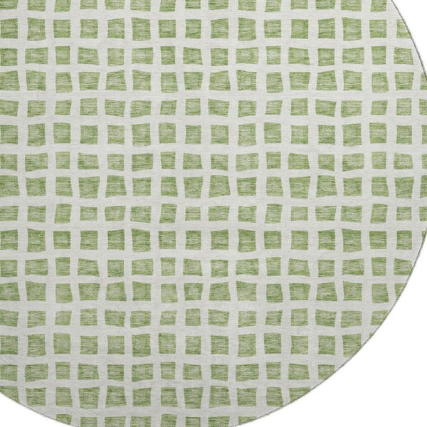 HomeRoots 8' Artichoke Green & Ivory Geometric Area Rug - Washable, UV Protected, Perfect for High-Traffic Spaces 661488