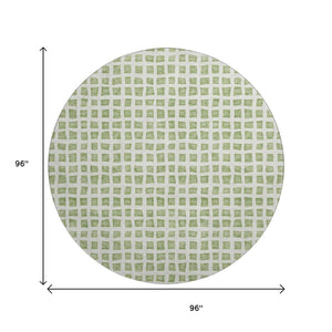 HomeRoots 8' Artichoke Green & Ivory Geometric Area Rug - Washable, UV Protected, Perfect for High-Traffic Spaces 661488