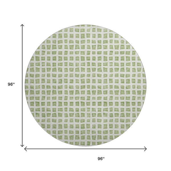 HomeRoots 8' Artichoke Green & Ivory Geometric Area Rug - Washable, UV Protected, Perfect for High-Traffic Spaces 661488