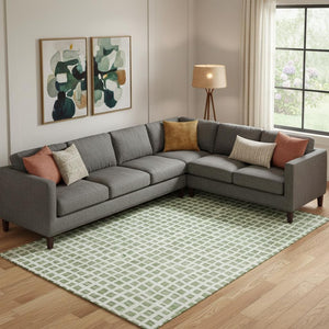 HomeRoots 8' X 10' Artichoke Green & Ivory Geometric Area Rug – Stain-Resistant, UV Protected, Easy Care! 661489