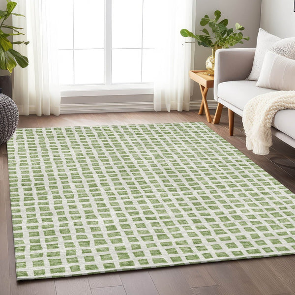 HomeRoots 8' X 10' Artichoke Green & Ivory Geometric Area Rug – Stain-Resistant, UV Protected, Easy Care! 661489