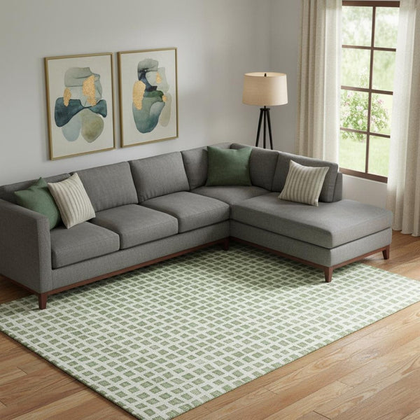 HomeRoots 9' Artichoke Green & Ivory Geometric Washable Area Rug – Durable, UV-Protected, Kid & Pet Friendly! 661490